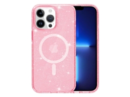 Capa Para Iphone 13 Pro Compatível Com Magsafe Glitter Powder Pctpu - Rosa