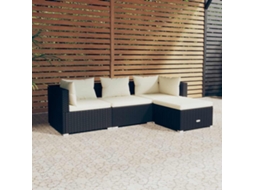 Vidaxl 4 Pcs Conjunto Lounge De Jardim C/ Almofadões Vime Pe Preto