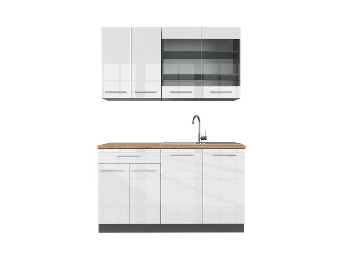 Cozinha Fame-Line, 140 cm, Carvalho PT, Branco brilhante/Antracite, VICCO