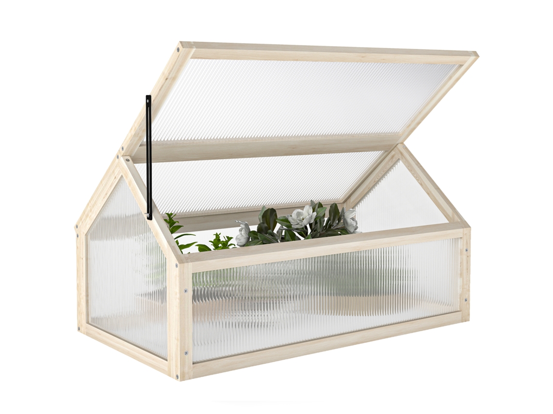 Mini Estufa de Madeira BTFORUS com placas de policarbonato, ventilação, 90x52x49,5cm natural