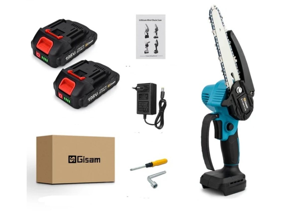 Eletroserra GISAM para Corte Madeira Sem Fios 1500W-88V/198Vf Incluí 2 Baterias e Carregador