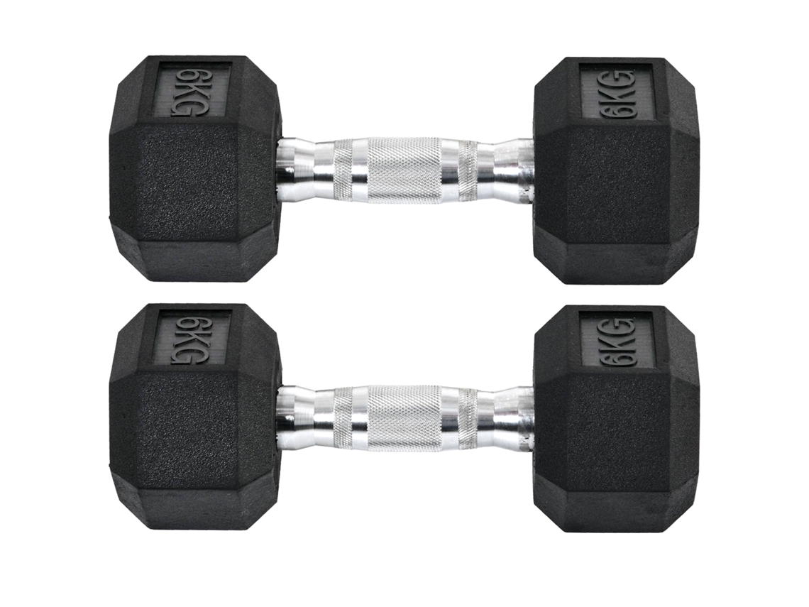 Conjunto de Halteres 2x6kg com Barra de Conexão Metálica e Cabeça Hexagonal para Treinamento em Casa Preto e Prata Ge