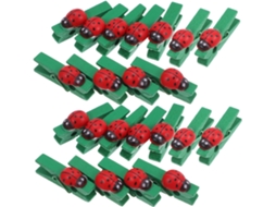 Conjunto 30 Prendedores Roupa Madeira Formato Joaninha Verde Ideais Artesanato Decoração Atividades Mini GOKOCO