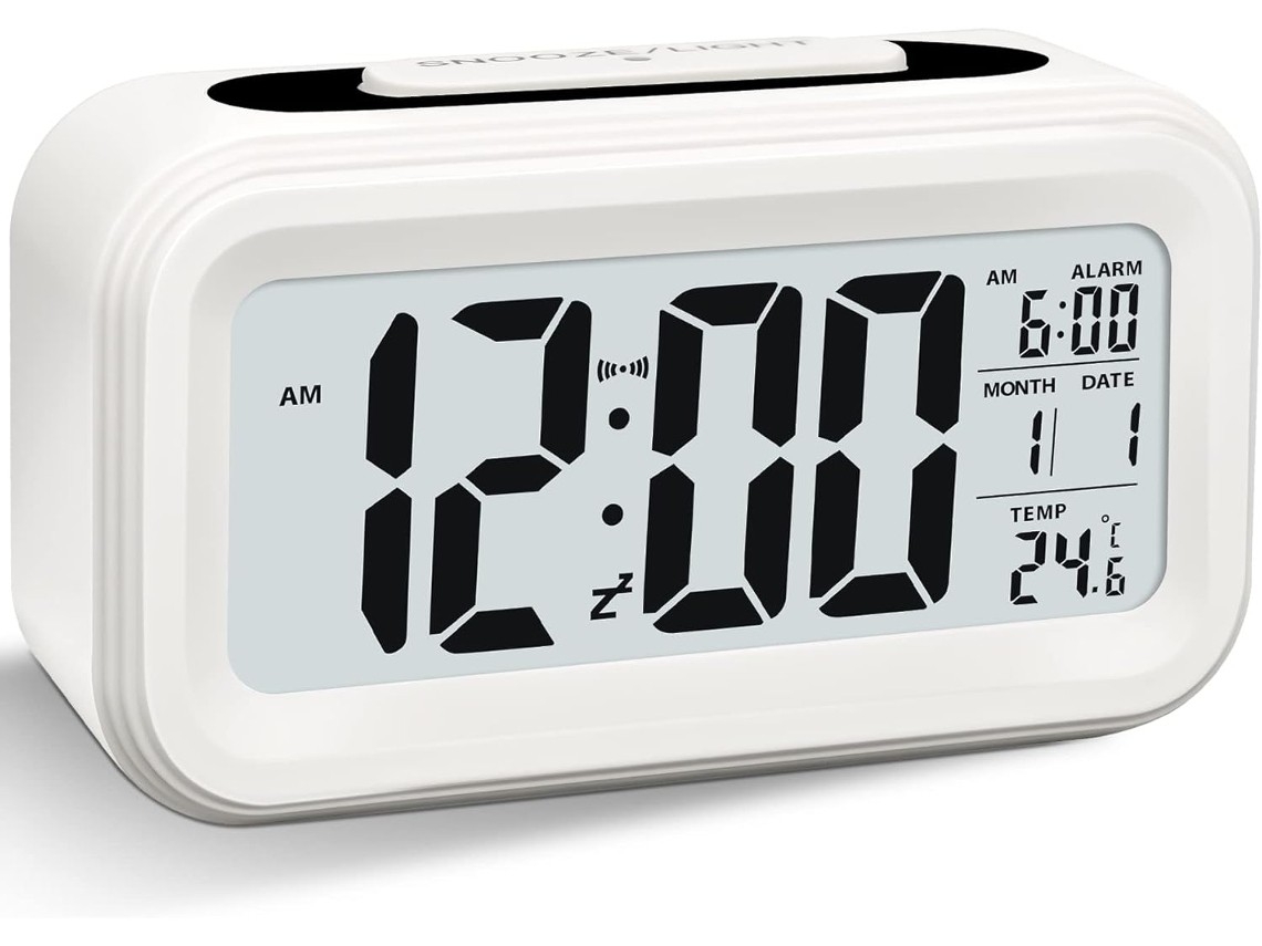 Battery-powered Led Digital Alarm Clock With Large, Silent Digits, Snooze Function, Date Display, For Adults/children (white)