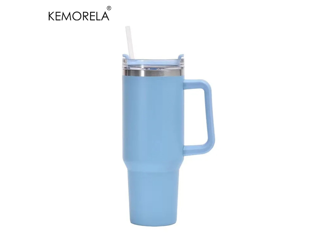 (azul) Garrafa De Água Térmica De Aço Inoxidável De 1200ml, Com Capa Protetora E Canudo.