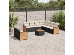 Jogo de Sofá Jardim 10 Peças C/ Almofadões Vime Pe Preto Dkd Home Decor