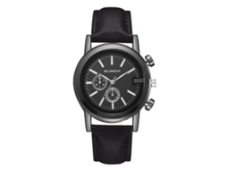 Reloj De Cuarzo Unisex Con Correa De Cuero Pu, Dial Redondo, Tres Zonas Horarias, Negro Grande