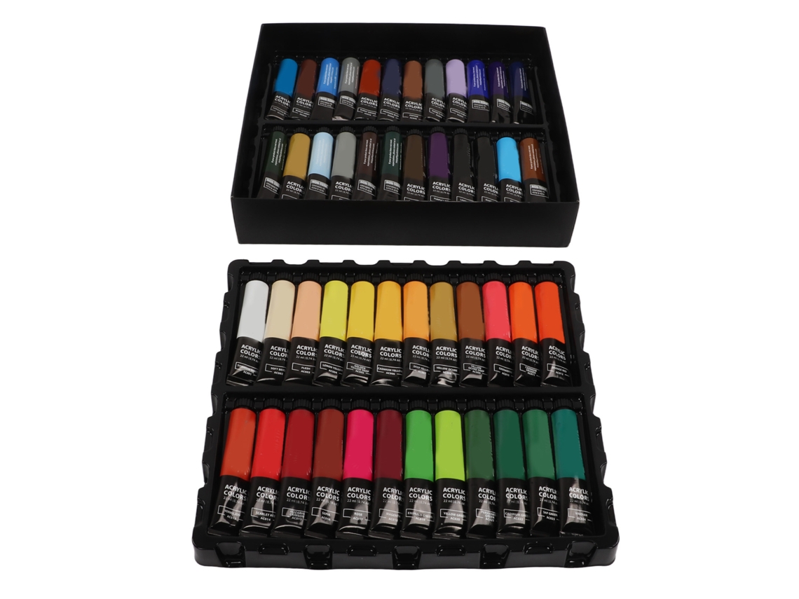 Kit De Pintura Acrílica De 22ml Com 6 Pincéis E Paleta Para Iniciantes E Profissionais - Conjunto De Pintura Diy