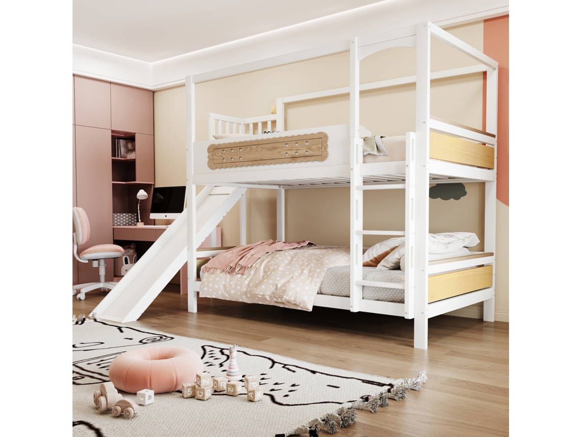 Beliche Cabana 90x200 Com Escorregador E Grades Madeira Natural