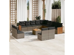 Vidaxl 14 Pcs Conjunto Sofás P/ Jardim C/ Almofadões Vime Pe Cinzento