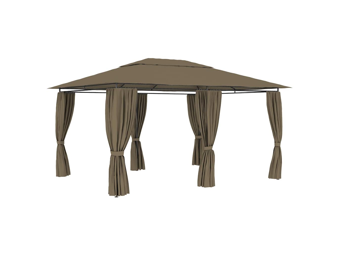 Vidaxl Tenda De Jardim Com Cortinas 4x3m 180 G/m² Cinzento-acastanhado