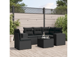 Vidaxl 6 Pcs Conjunto Sofás De Jardim C/ Almofadões Vime Pe Preto