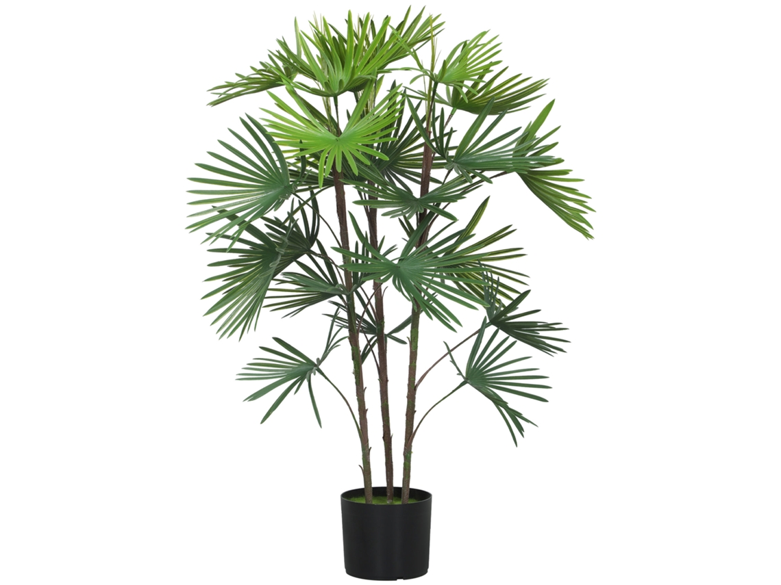 Palmeira Artificial 90 Cm,24 Folhas,plástico Verde,vaso Ø16,5x13,5 Cm BTFORUS