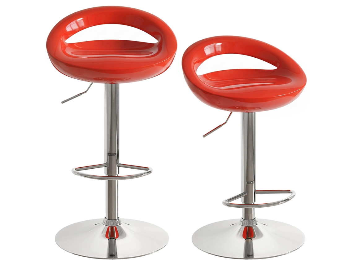 Conjunto de 2 Banquetas Giratórias com Apoio para os Pés, Altura Ajustável, Base de Aço, Assento em Abs, Vermelhas, ETOWN COMMERCE GMBH