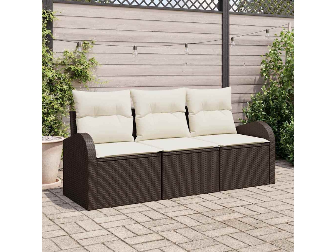 Vidaxl Conjunto De Sofá De Jardim 3 Unid. Castanho E Branco