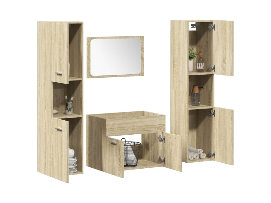 Vidaxl 4 Pcs Conj. Móveis Casa Banho Derivados Madeira Carvalho Sonoma