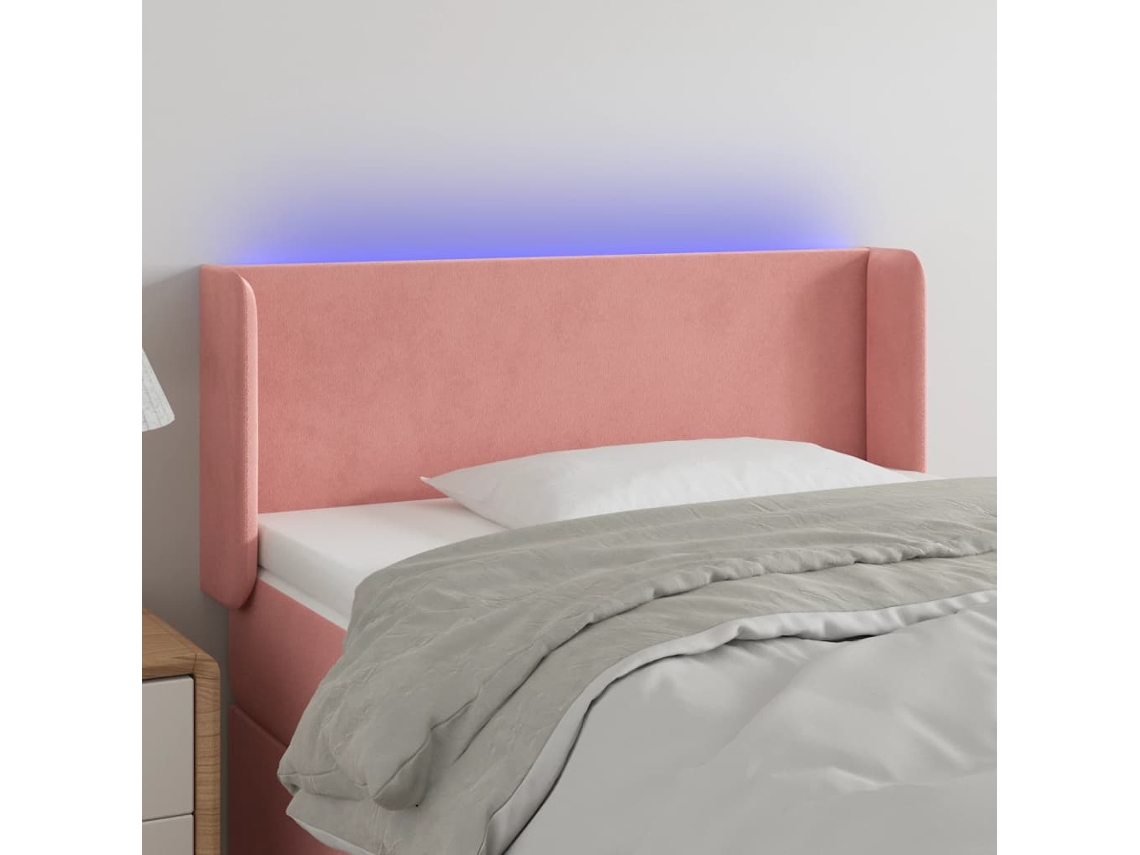 Vidaxl Cabeceira De Cama C/ Luzes Led Veludo 93x16x78/88 Cm Rosa