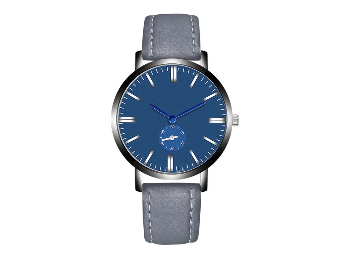Relógio Masculino de Quartzo com Pulseira de Couro Pu Padrão Dial Azul Escala Cinza