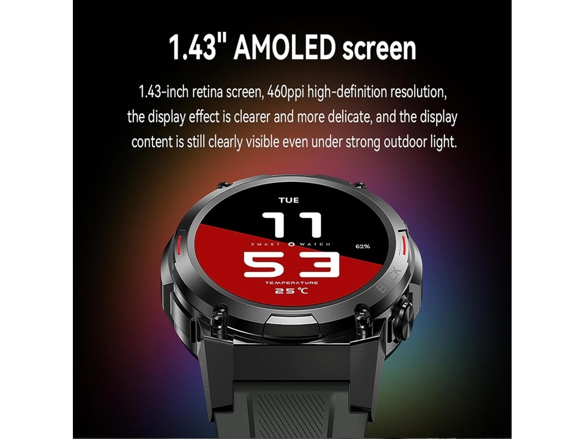 Smartwatch Relógios Inteligentes Militares Amoled De 1 43 Para Homens Atender/fazer Chamada Rastreador De Fitness Ip68 De 400mah Com Yunzii