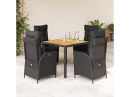 Vidaxl 5 Pcs Conjunto De Jantar P/ Jardim C/ Almofadões Vime Pe Preto