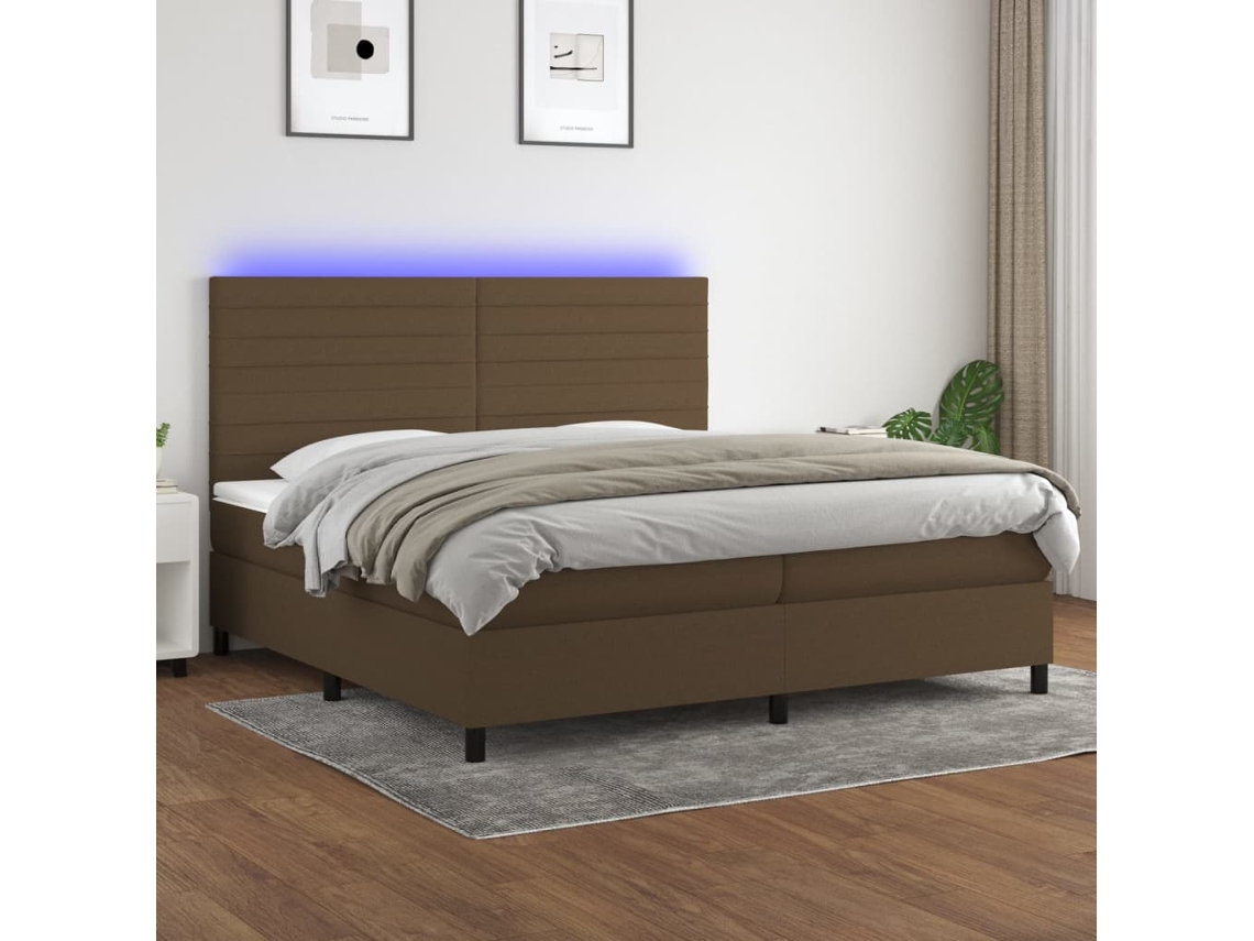 Vidaxl Cama Box Spring C/ Colchão/led 200x200cm Tecido Castanho escuro