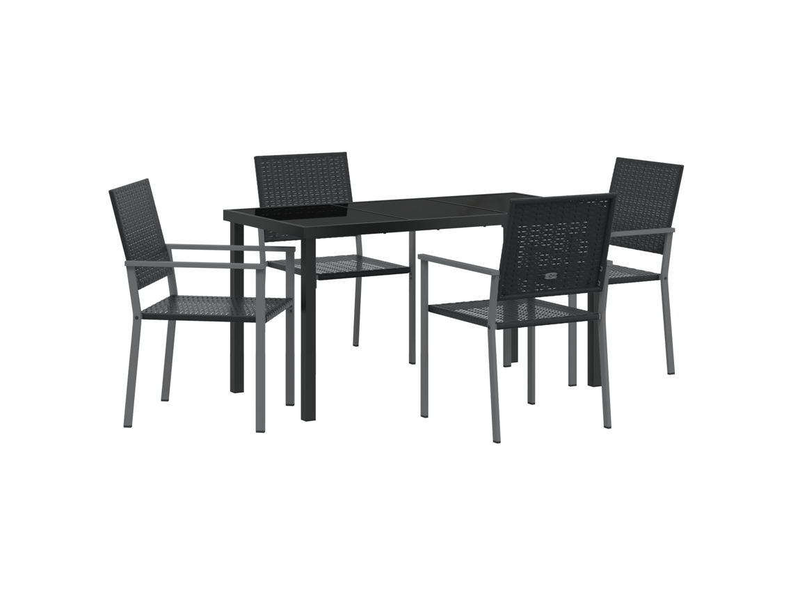 Conjunto 5 De Jantar Para Jardim De Vidaxl Preto Em Rattan Sintético