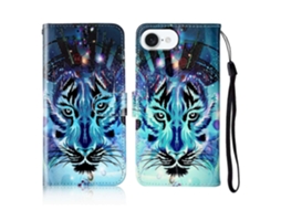Capa Tipo Carteira De Couro Com Estampa De Lobo Para Iphone 16e