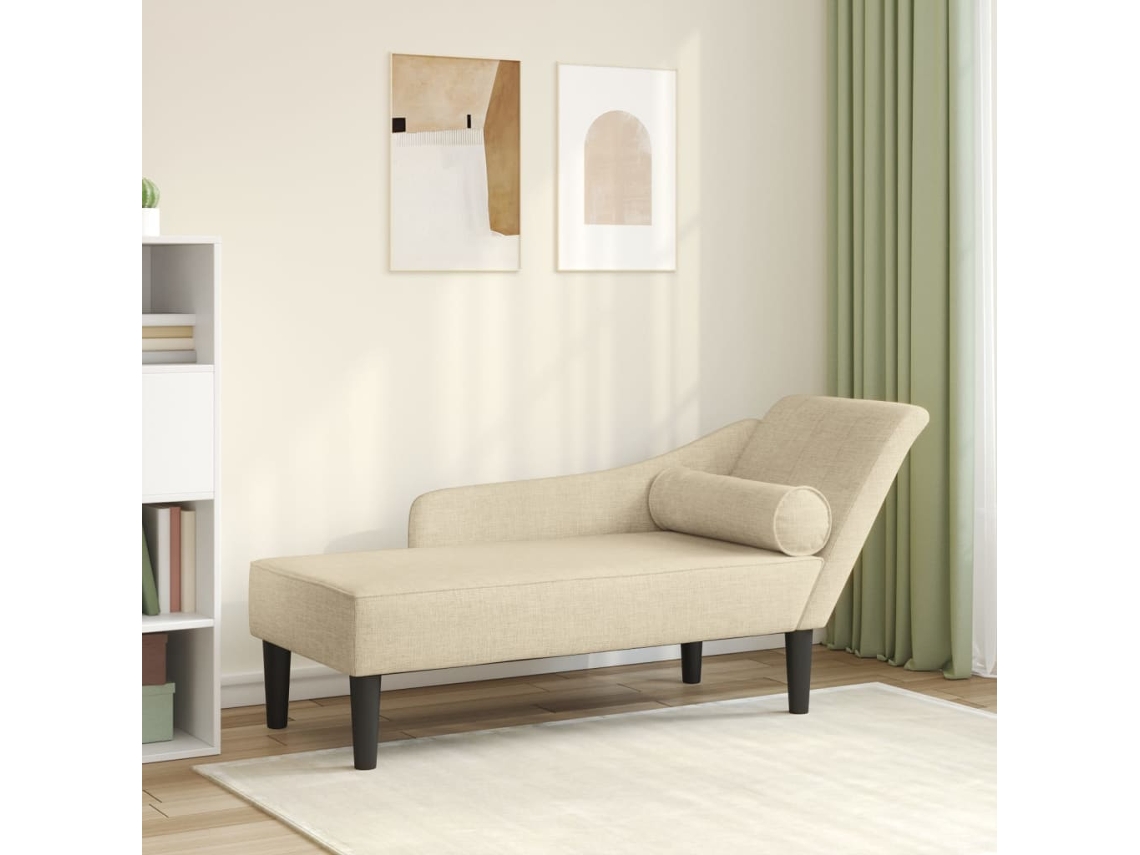 Vidaxl Chaise Lounge Com Almofadões Tecido Creme