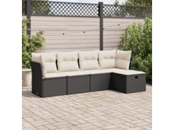 Vidaxl 5 Pcs Conjunto Sofás De Jardim Com Almofadões Vime Pe Preto
