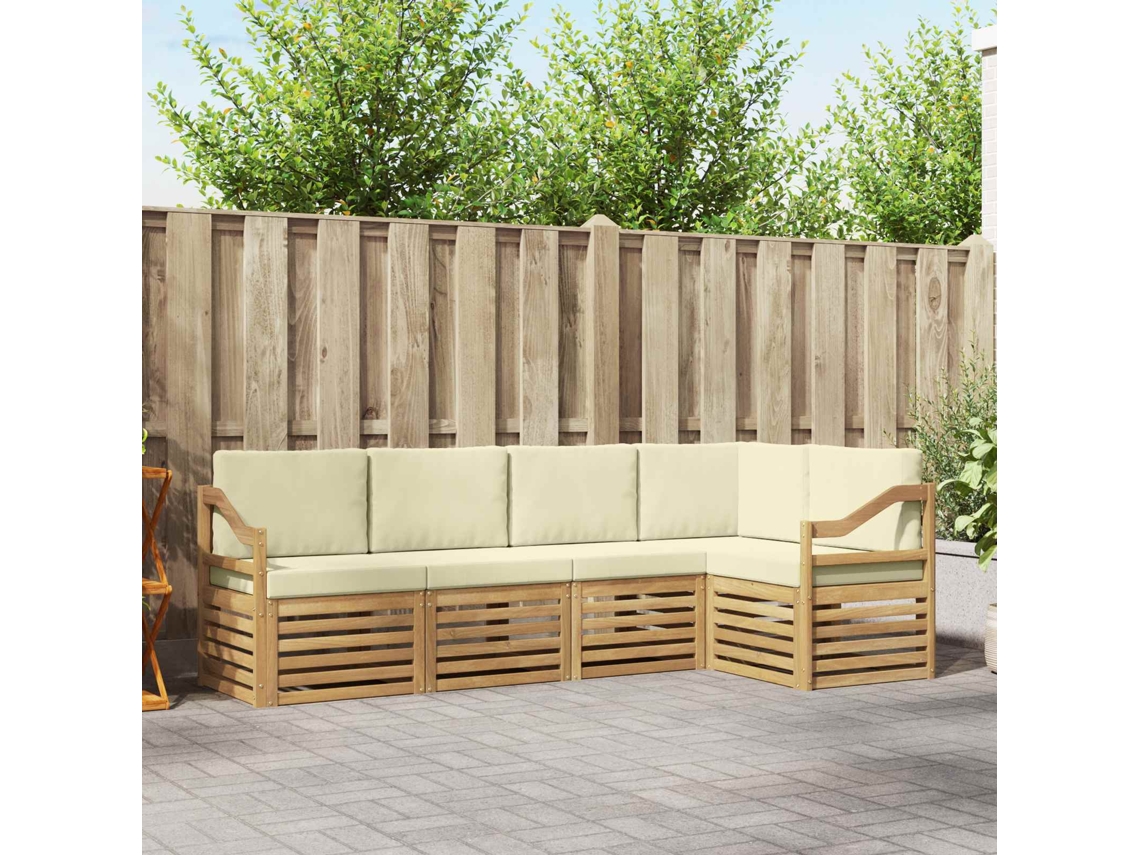 Vidaxl Conjunto De Sofá Sectional Com Almofada 5 Pcs Branco E Creme