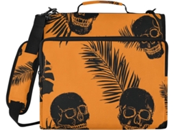 Pasta Boho Skulls com 3 argolas, data, alça de ombro e alça transversal, diversas bolsas, organizador escolar e de mesa