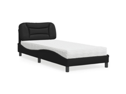 Vidaxl Cama com Colchão Hvar 90x190 Cm Couro Artificial Preto