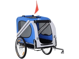 Trailer Bicicleta Animais 130x73x90cm com Refletores e Barra Arnês, Branco Azul