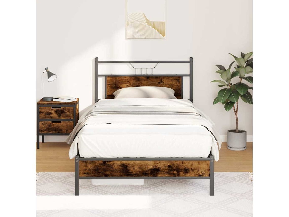 Vidaxl Estrutura De Cama Sem Colchão 107x203 Cm Carvalho Fumado