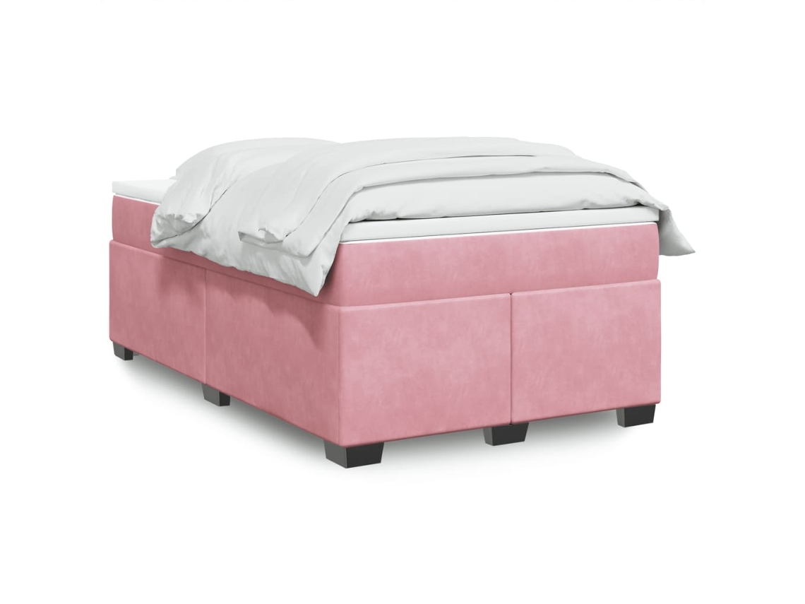 Cama Boxspring Com Colchão 120x200 Cm Veludo Rosa