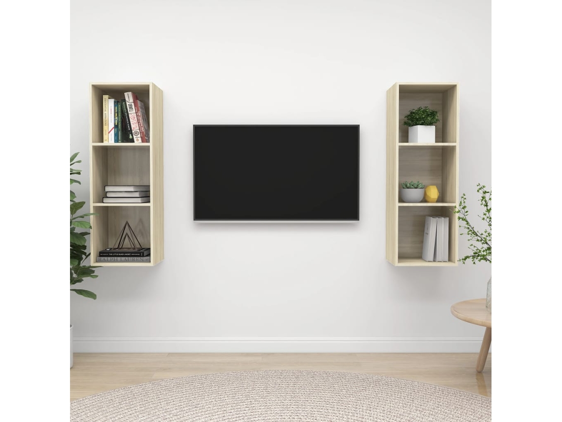 Vidaxl Armários De Parede Tv 2 Pcs Derivados Madeira Carvalho Sonoma