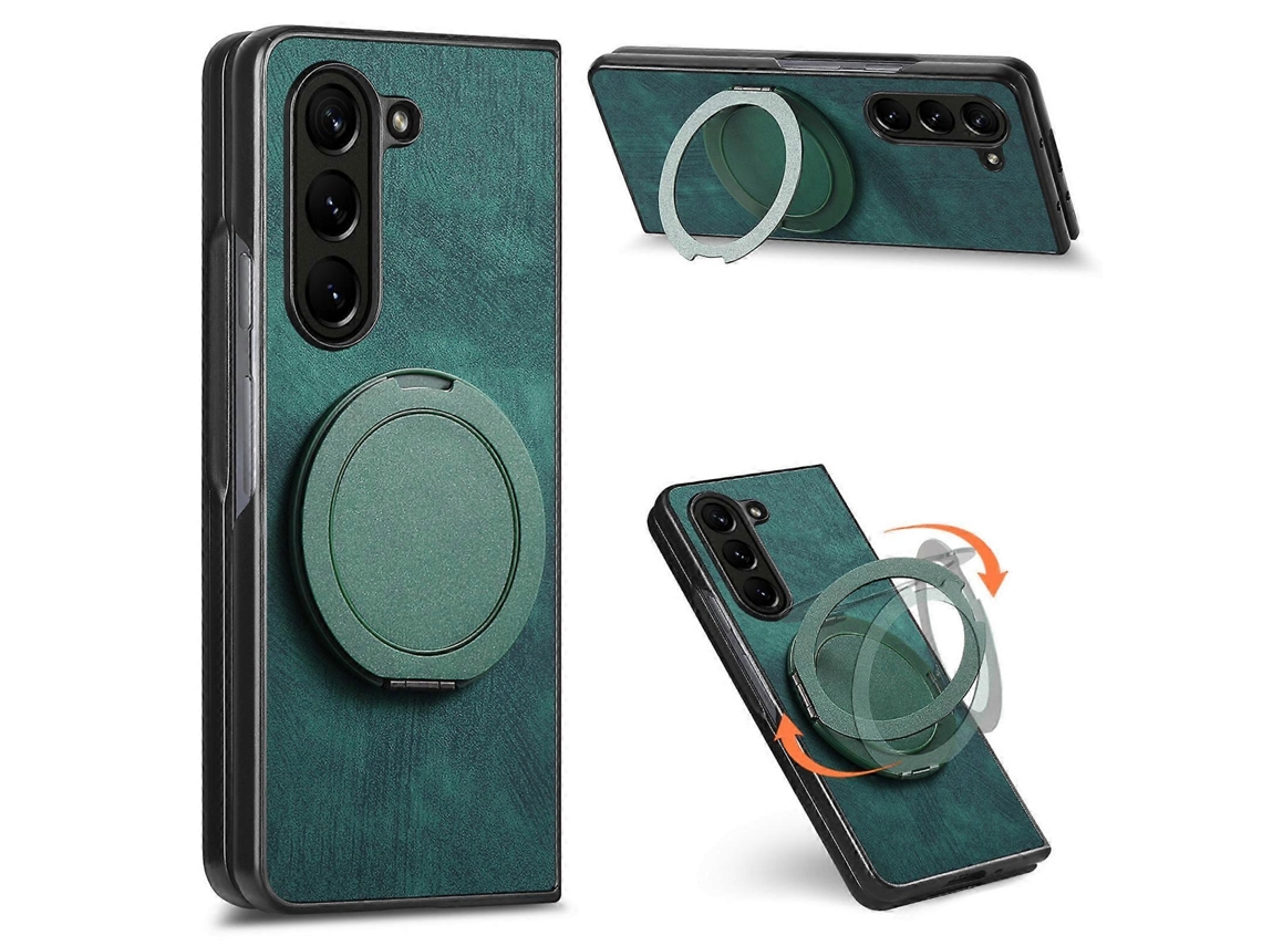Capa De Celular Retrô Em Couro Com Suporte Giratório Redondo Para Samsung Galaxy Z Fold7