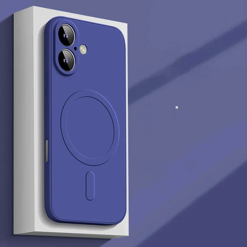 Capa Protetora Magnética De Silicone Líquido (azul Para Iphone 14 Pro), Compatível Com Carregamento Sem Fio, Capa Macia.