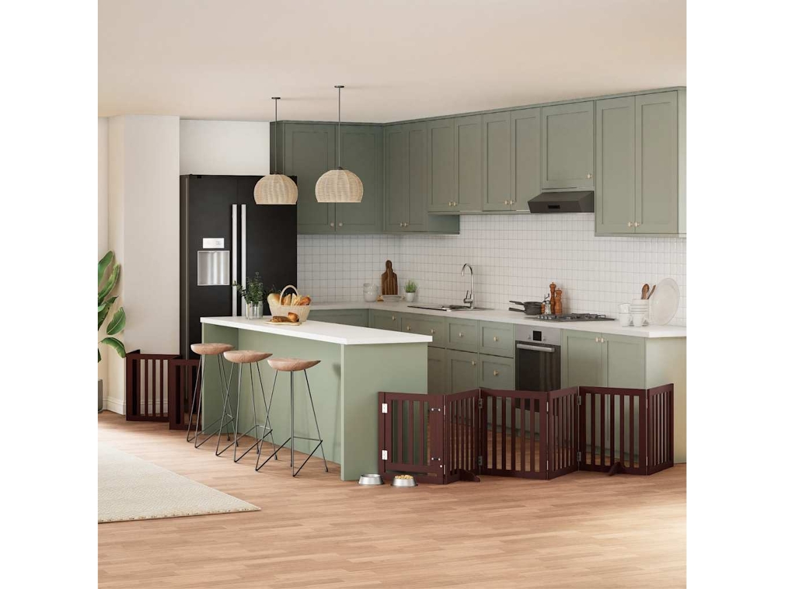 Vidaxl Portão Cães C/ Porta Dobrável 12 Painéis 600 Cm Álamo Castanho