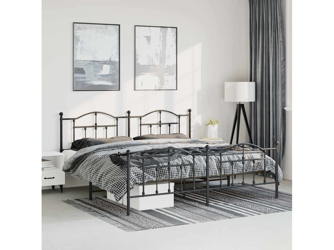 Vidaxl Estrutura de Cama com Cabeceira e Pés 183x213 Cm Metal Preto