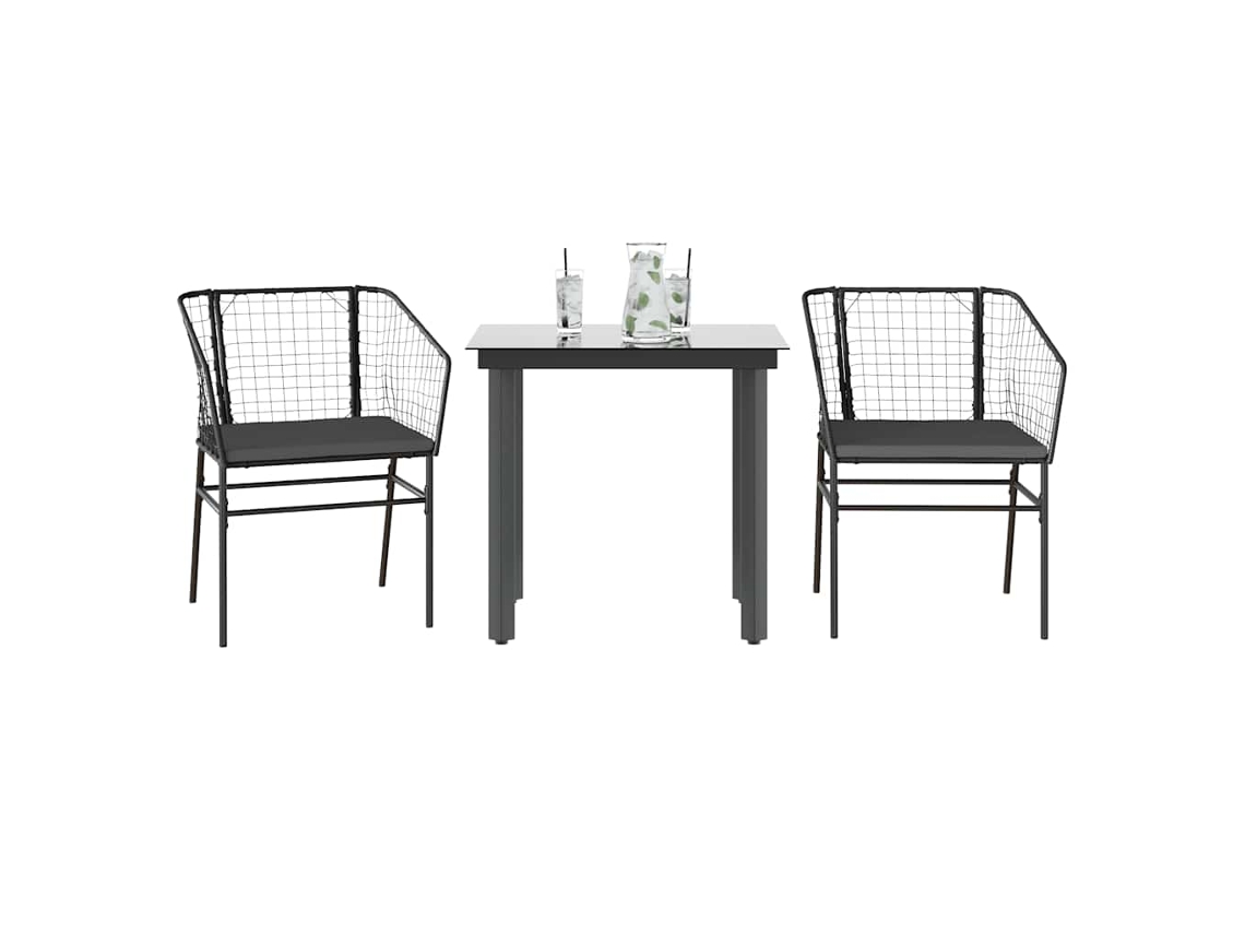 Vidaxl 3 Pcs Conjunto Jantar Jardim Almofadões Vime Pe Vidro Preto