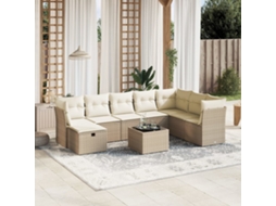 Vidaxl 9 Pcs Conjunto De Sofás P/ Jardim Com Almofadões Vime Pe Bege