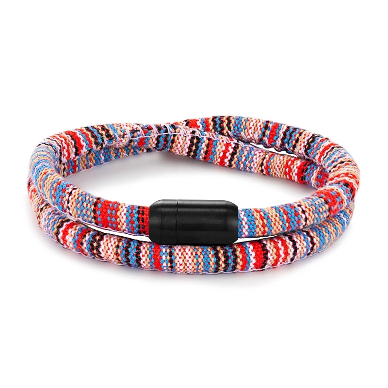 Pulseira de Casal Simples e Colorida Trançada em Corda, Pingente Artesanal em Estilo Étnico MDUG (rosa 23cm)