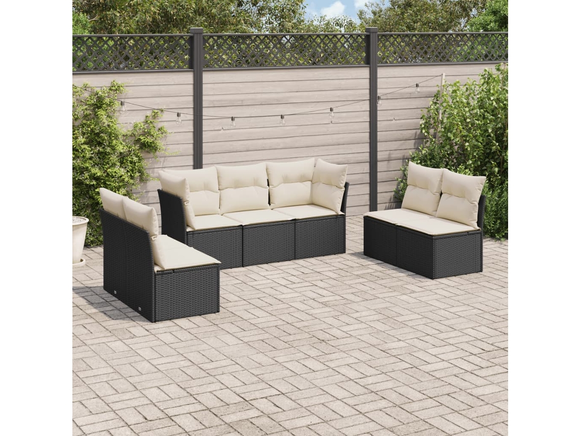 Vidaxl 7 Pcs Conjunto De Sofás P/ Jardim C/ Almofadões Vime Pe Preto
