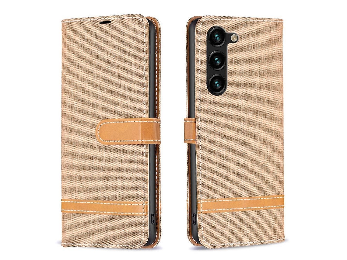 Capa De Celular Samsung Galaxy S23+ 5g Em Couro Com Textura Jeans E Blocos De Cores