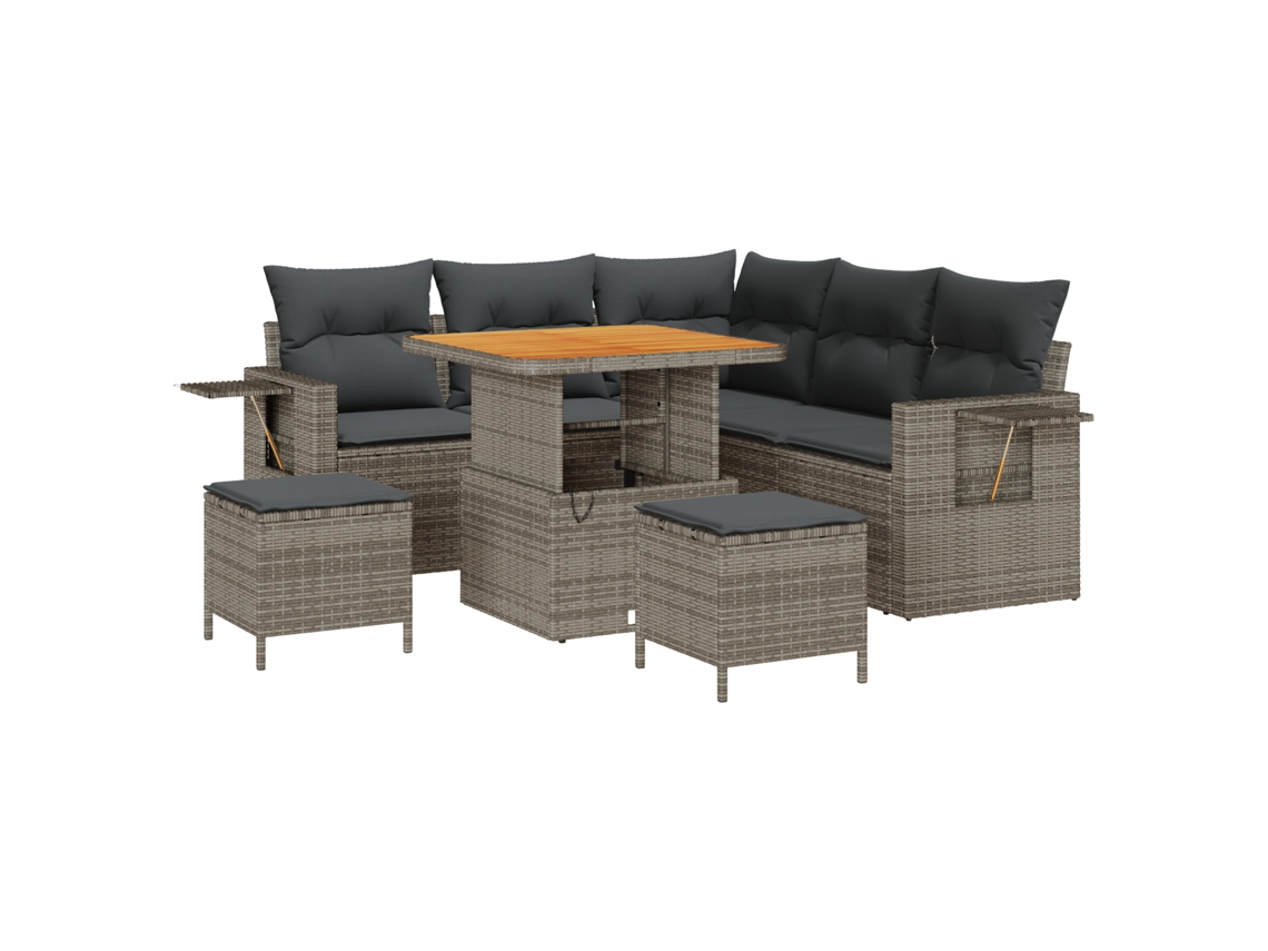 Conjunto 9 Móveis De Jardim Vidaxl Cinzento Vime Pe (219 X 219 X 85 Cm)
