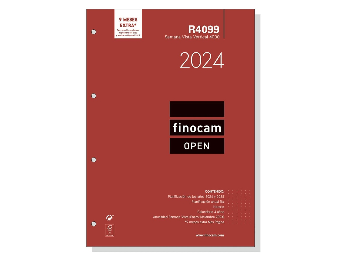 Recarga de Agenda FINOCAM Open R4099 2024 Branco 21x29,7 cm Worten.pt