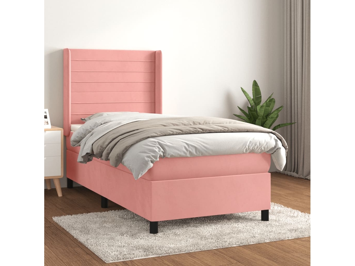 Vidaxl Cama Com Molas/colchão 90x200 Cm Veludo Rosa