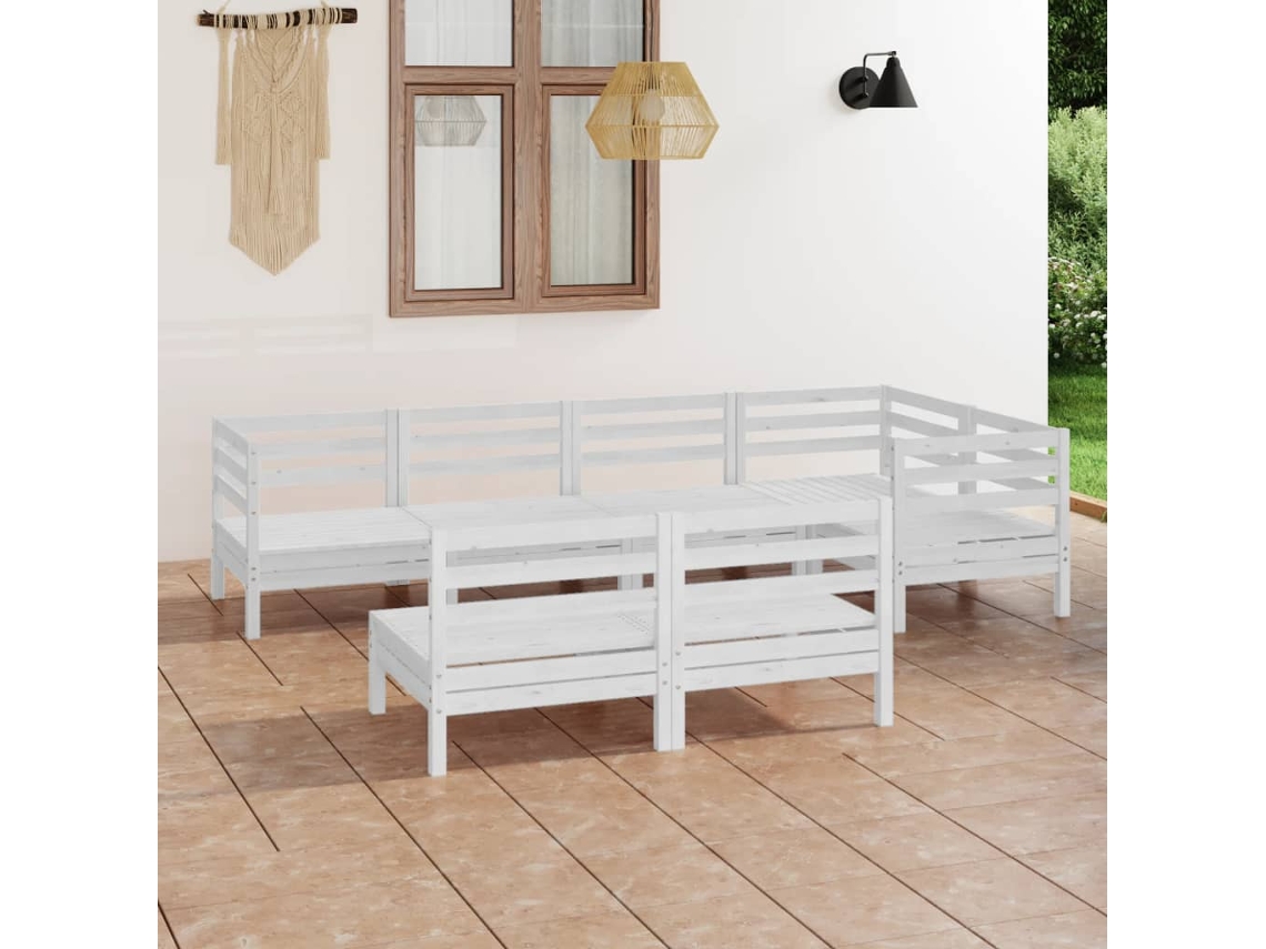 Vidaxl 7 Pcs Conjunto Lounge De Jardim Pinho Maciço Branco