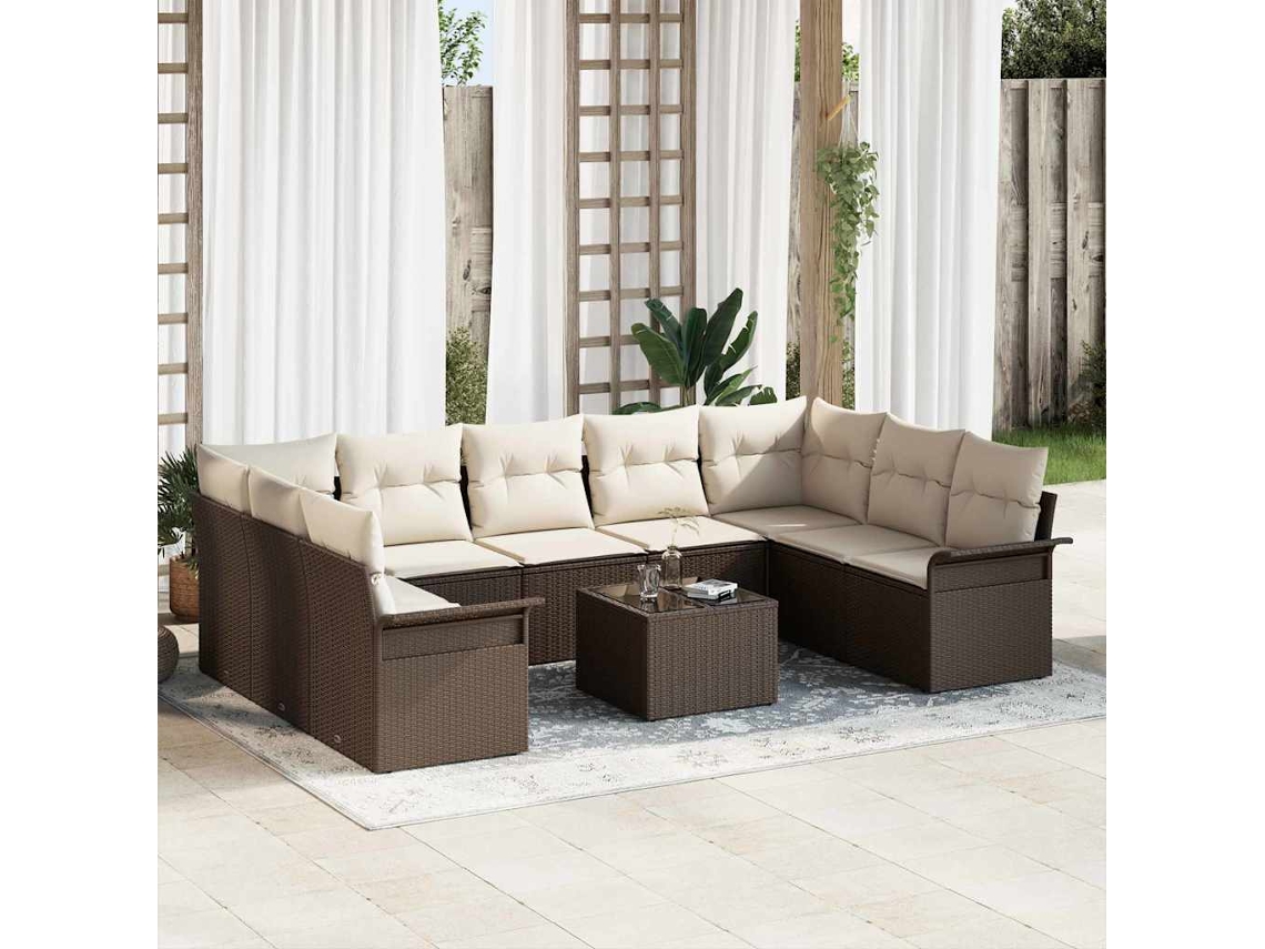 Vidaxl Conjunto De Sofá De Jardim 10 Unid. Castanho Vime Pe